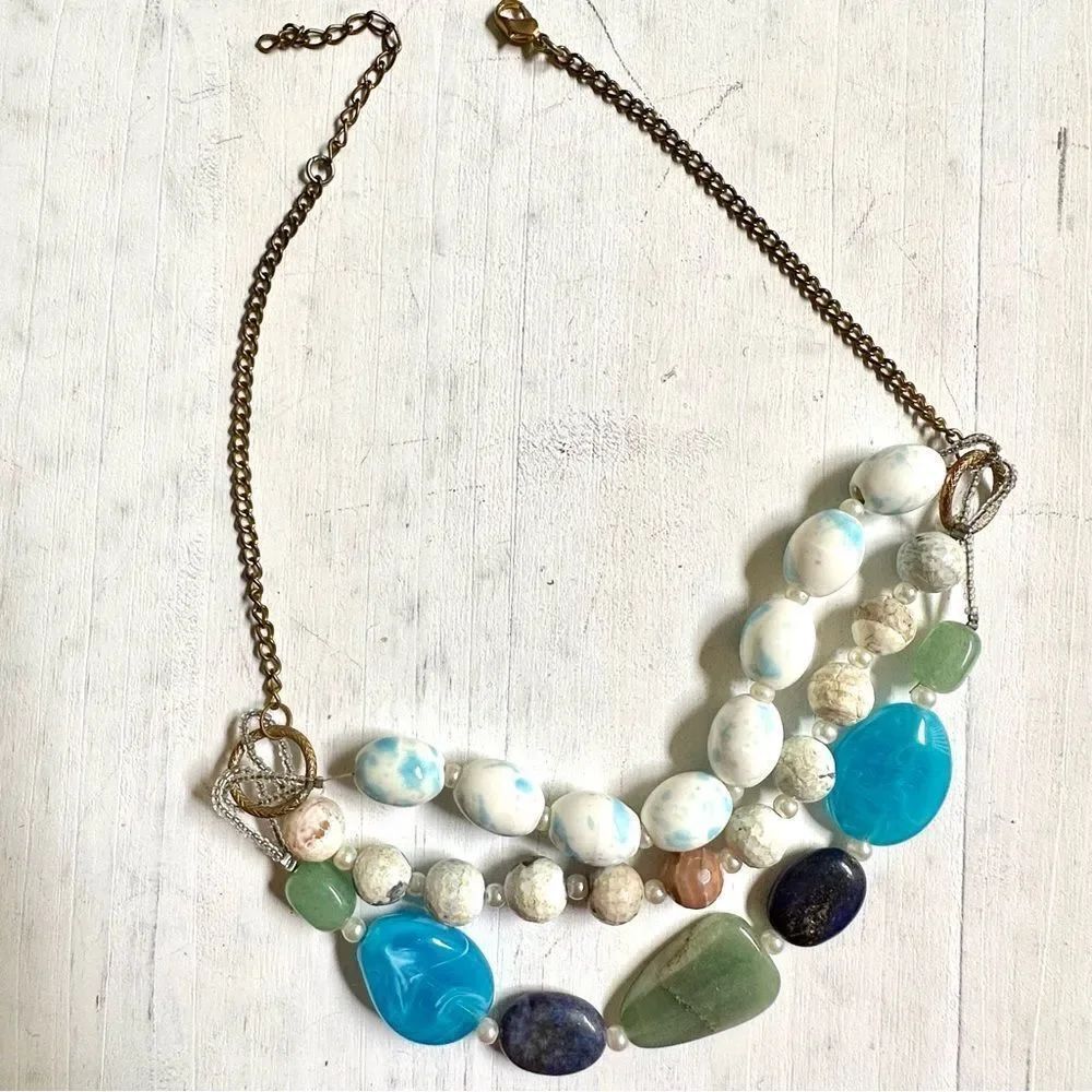 Multi strand beaded natural stones necklace